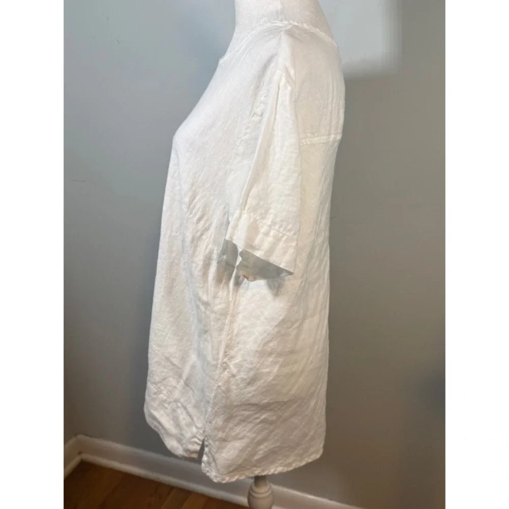 FLAX I Am Forever Young Linen Top S White NWT Short Sleeve Side Slits Lithuania
